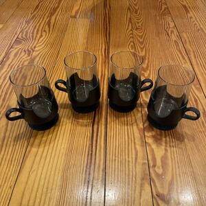 4 Vintage Glas-Snap by Corning Black Glass Snap Hot / Cold Beverages Excellent